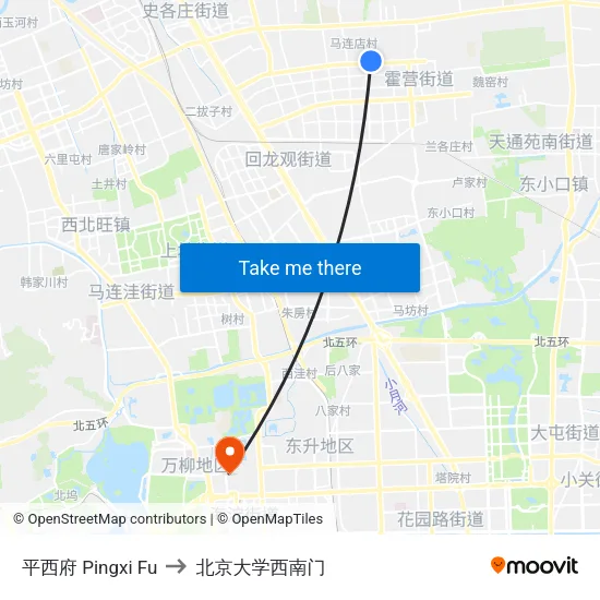 平西府 Pingxi Fu to 北京大学西南门 map