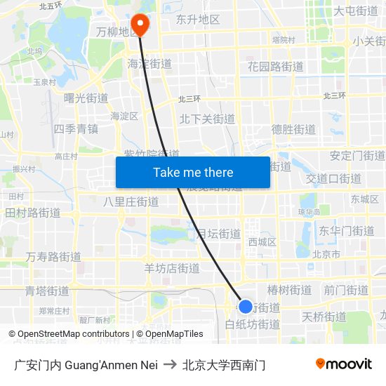 广安门内 Guang'Anmen Nei to 北京大学西南门 map