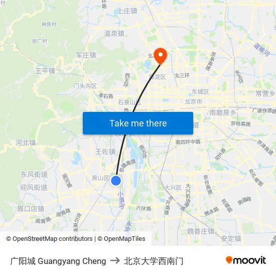 广阳城 Guangyang Cheng to 北京大学西南门 map