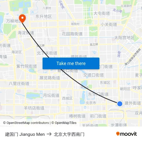 建国门 Jianguo Men to 北京大学西南门 map