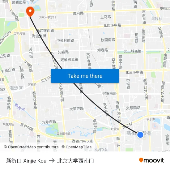 新街口 Xinjie Kou to 北京大学西南门 map