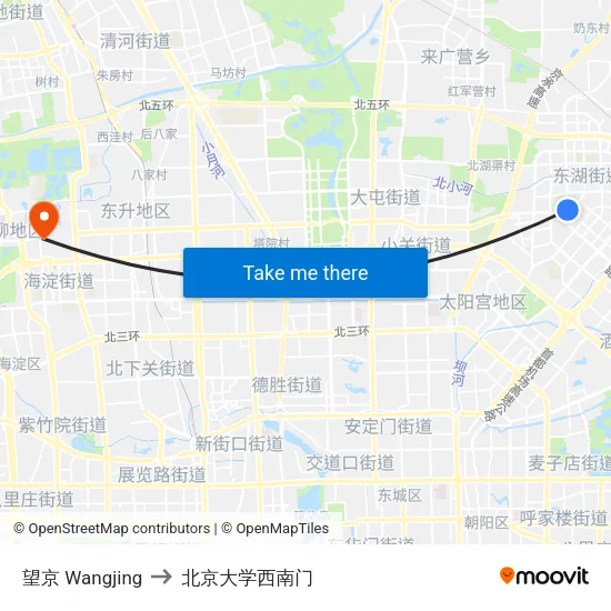 望京 Wangjing to 北京大学西南门 map