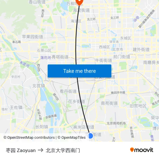 枣园 Zaoyuan to 北京大学西南门 map