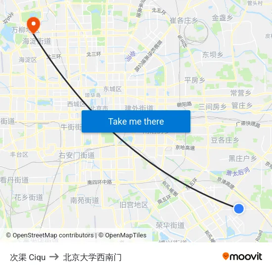 次渠 Ciqu to 北京大学西南门 map