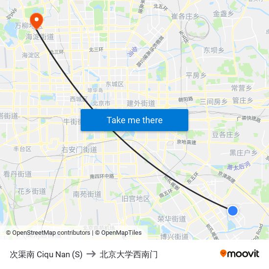 次渠南 Ciqu Nan (S) to 北京大学西南门 map
