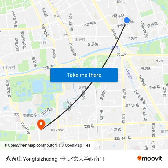 永泰庄 Yongtaizhuang to 北京大学西南门 map
