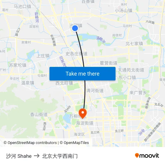 沙河 Shahe to 北京大学西南门 map