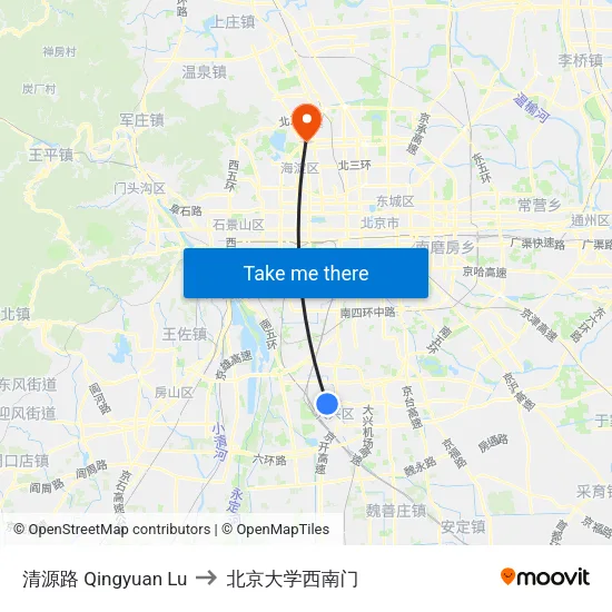清源路 Qingyuan Lu to 北京大学西南门 map