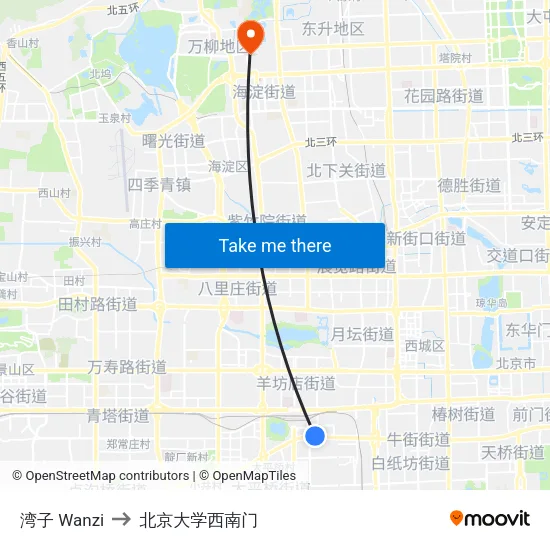 湾子 Wanzi to 北京大学西南门 map