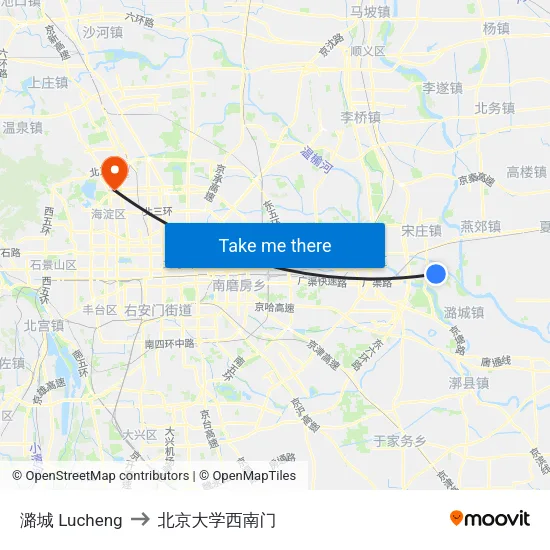 潞城 Lucheng to 北京大学西南门 map