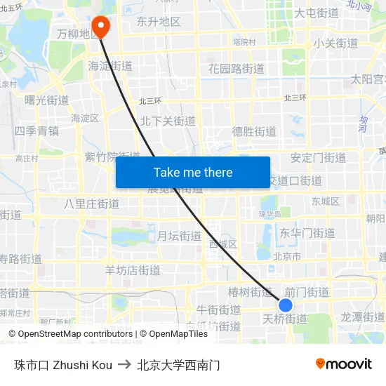 珠市口 Zhushi Kou to 北京大学西南门 map