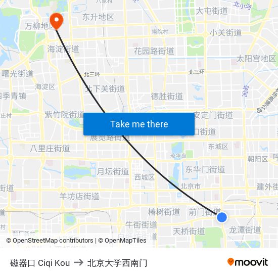 磁器口 Ciqi Kou to 北京大学西南门 map