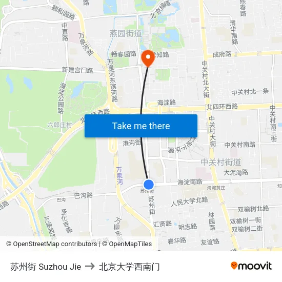 苏州街 Suzhou Jie to 北京大学西南门 map