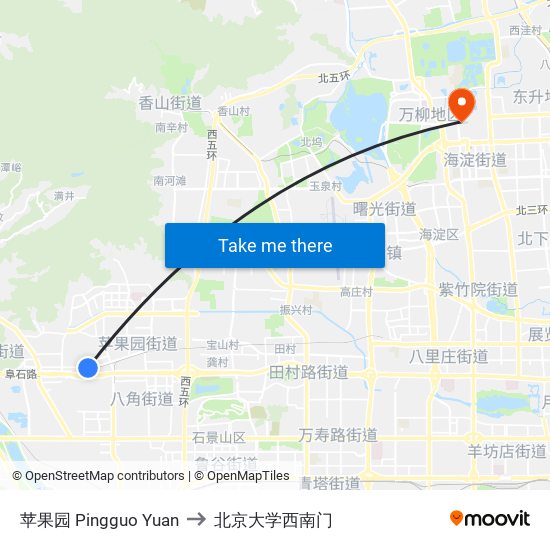 苹果园 Pingguo Yuan to 北京大学西南门 map