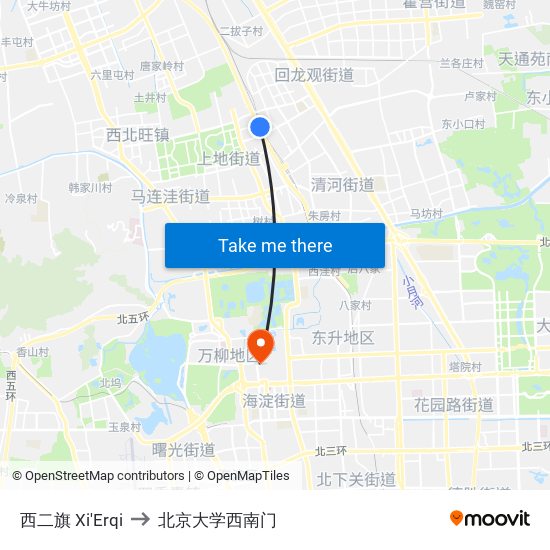 西二旗 Xi'Erqi to 北京大学西南门 map