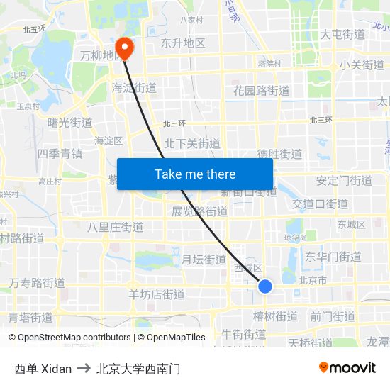 西单 Xidan to 北京大学西南门 map