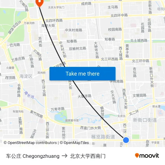 车公庄 Chegongzhuang to 北京大学西南门 map