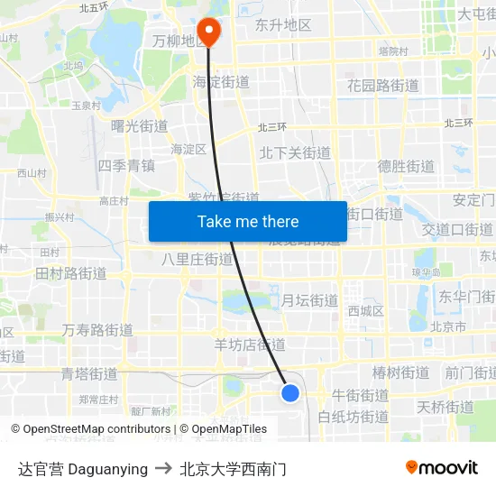 达官营 Daguanying to 北京大学西南门 map