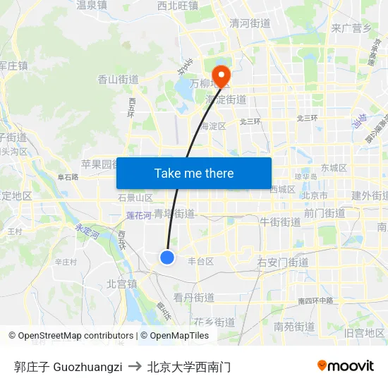 郭庄子 Guozhuangzi to 北京大学西南门 map