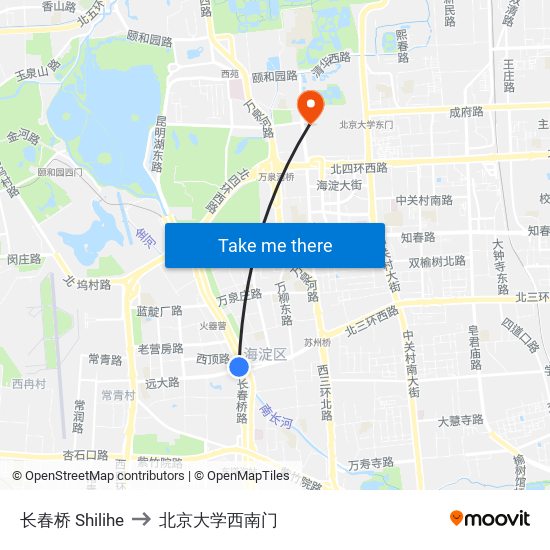 长春桥 Shilihe to 北京大学西南门 map