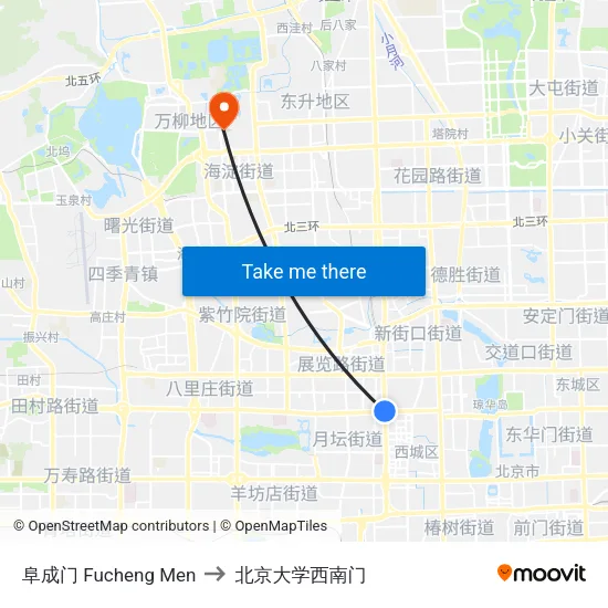 阜成门 Fucheng Men to 北京大学西南门 map