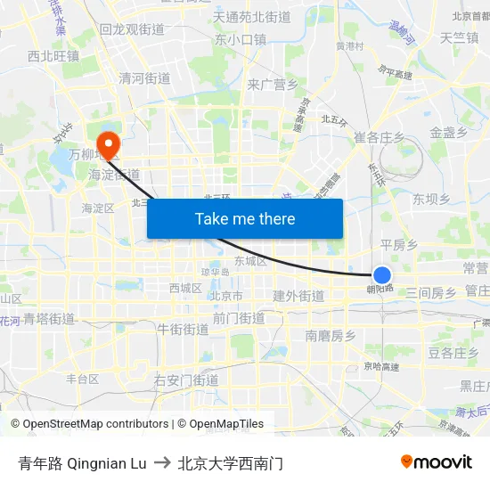 青年路 Qingnian Lu to 北京大学西南门 map