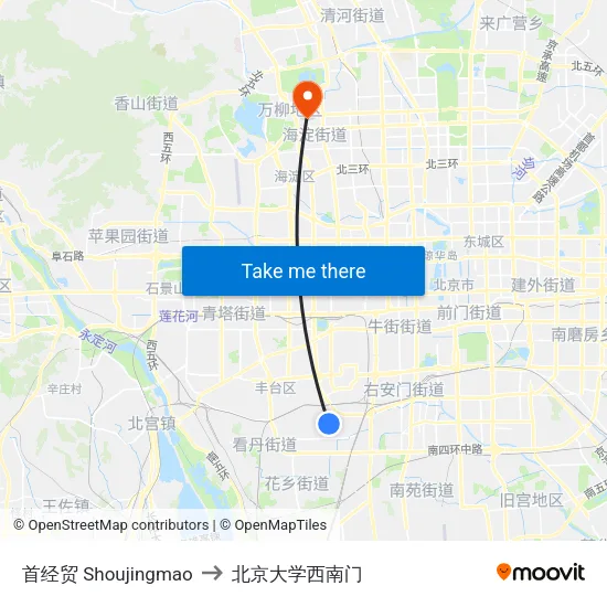 首经贸 Shoujingmao to 北京大学西南门 map