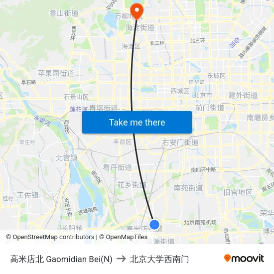 高米店北 Gaomidian Bei(N) to 北京大学西南门 map