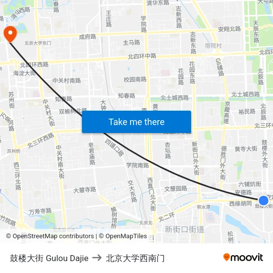 鼓楼大街 Gulou Dajie to 北京大学西南门 map