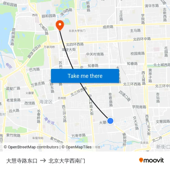 大慧寺路东口 to 北京大学西南门 map