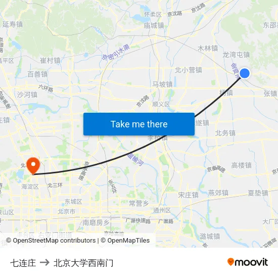七连庄 to 北京大学西南门 map