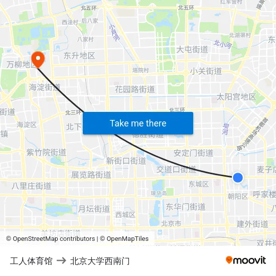 工人体育馆 to 北京大学西南门 map