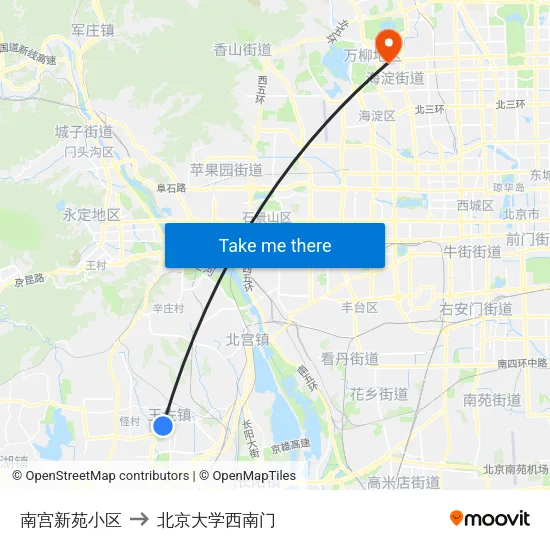 南宫新苑小区 to 北京大学西南门 map