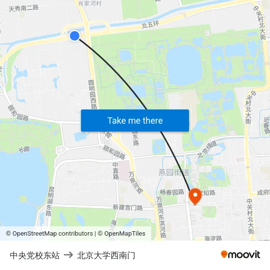 中央党校东站 to 北京大学西南门 map