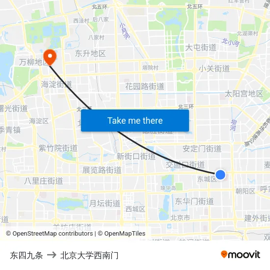 东四九条 to 北京大学西南门 map