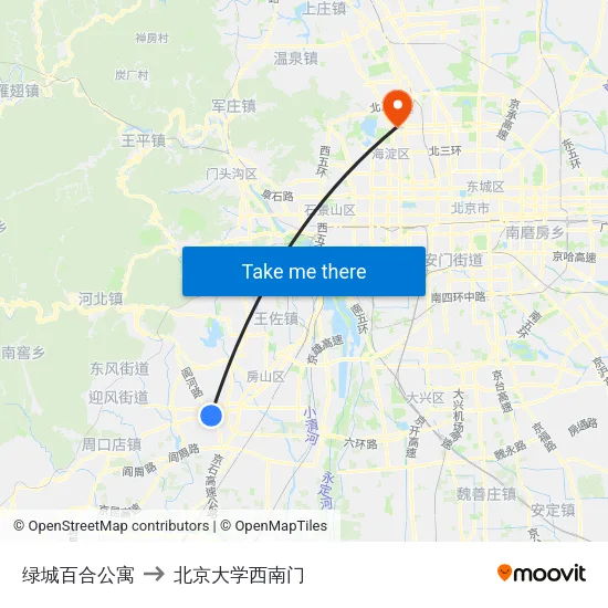 绿城百合公寓 to 北京大学西南门 map
