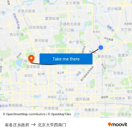 崔各庄乡政府 to 北京大学西南门 map