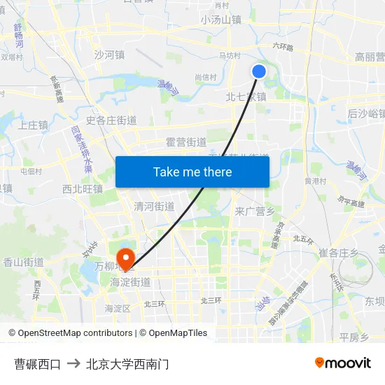 曹碾西口 to 北京大学西南门 map