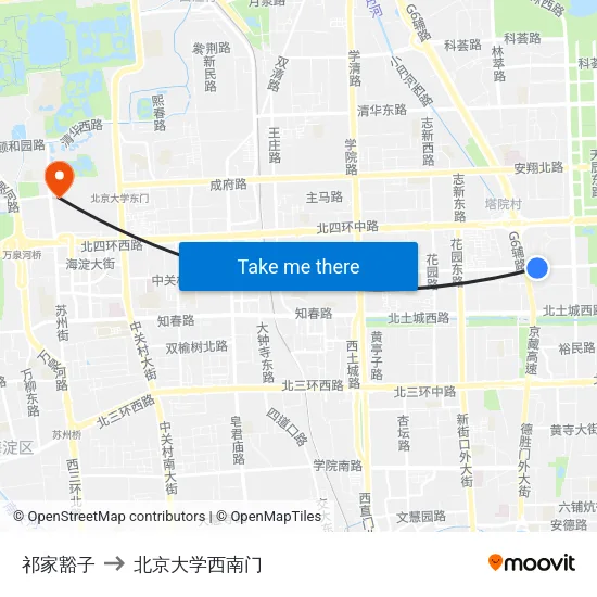 祁家豁子 to 北京大学西南门 map