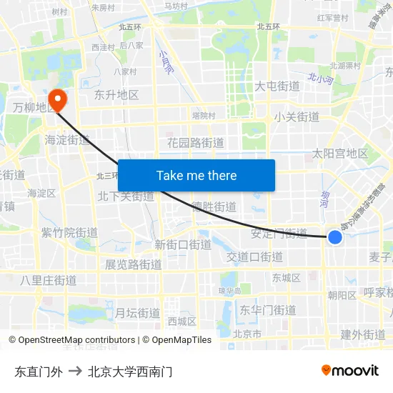 东直门外 to 北京大学西南门 map