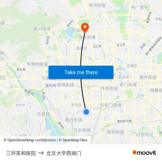 三环英和医院 to 北京大学西南门 map