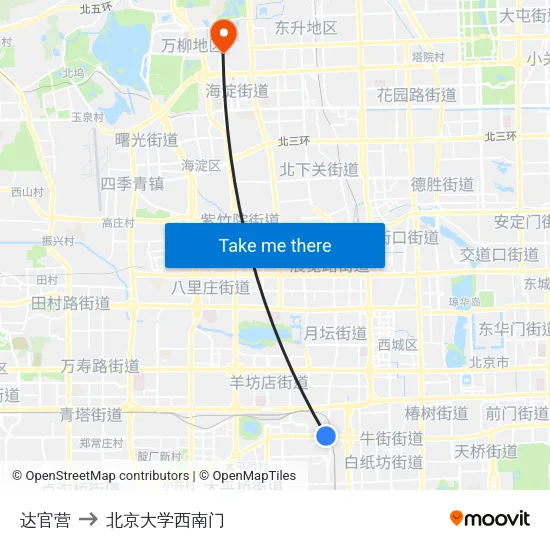 达官营 to 北京大学西南门 map