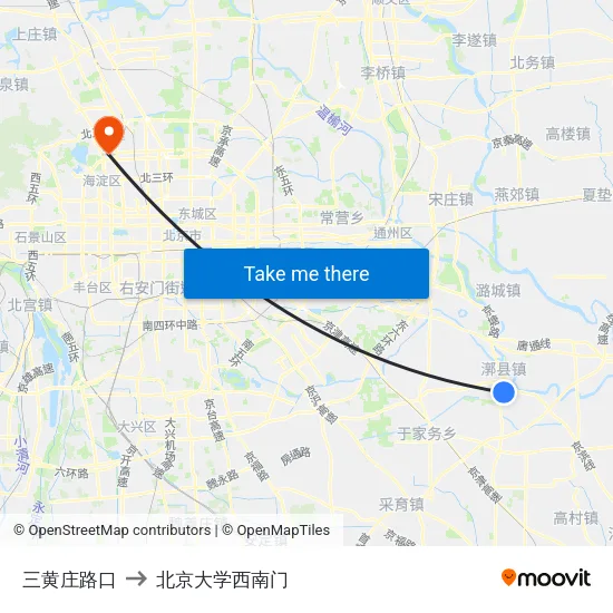 三黄庄路口 to 北京大学西南门 map