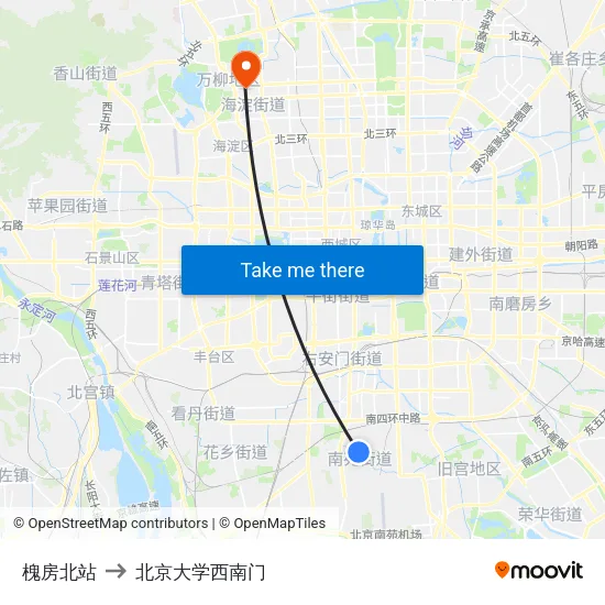 槐房北站 to 北京大学西南门 map