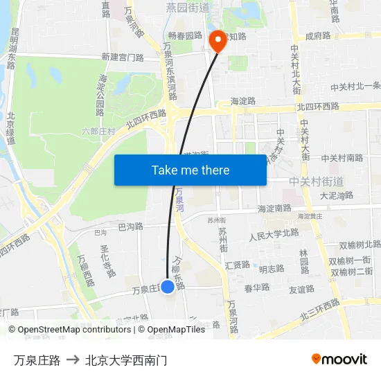 万泉庄路 to 北京大学西南门 map