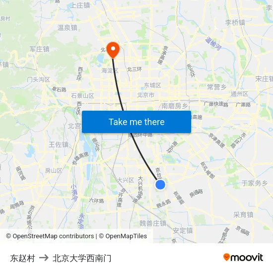 东赵村 to 北京大学西南门 map