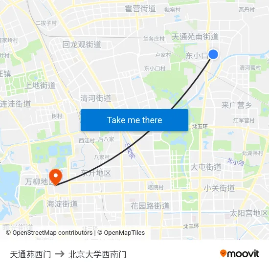 天通苑西门 to 北京大学西南门 map