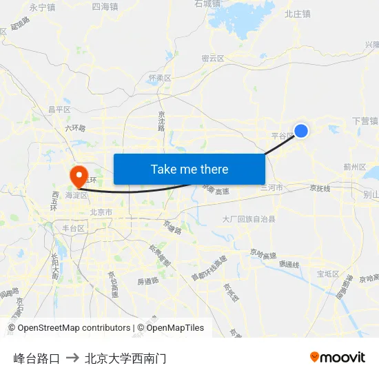 峰台路口 to 北京大学西南门 map