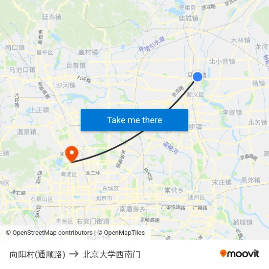 向阳村(通顺路) to 北京大学西南门 map