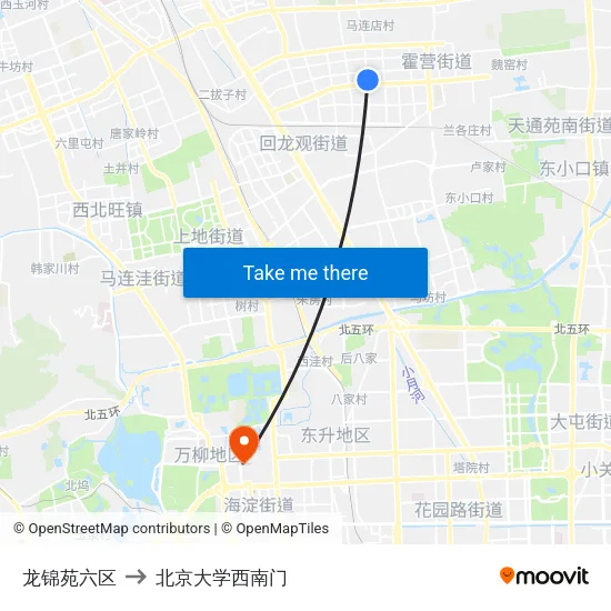 龙锦苑六区 to 北京大学西南门 map